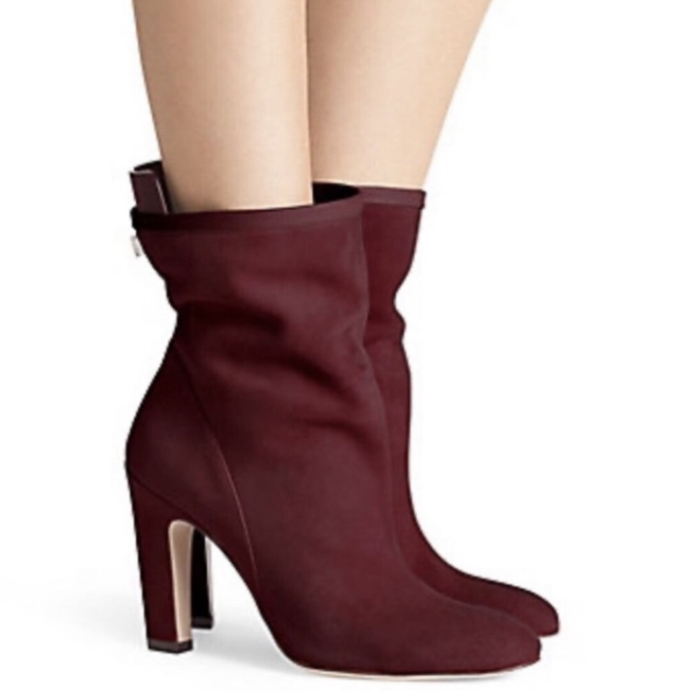 STUART WEITZMAN The Brooks Suede Ankle Bootie in Oxblood Wine | 6.5
